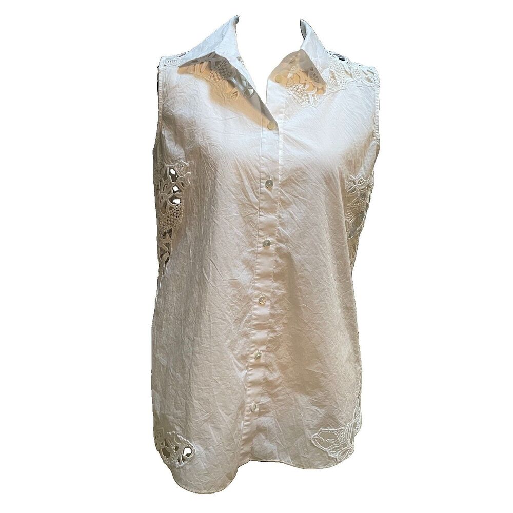 Magaschoni Cut Out Floral Lace Sleeveless Shirt Size 6 Bridal Resort Cottagecore